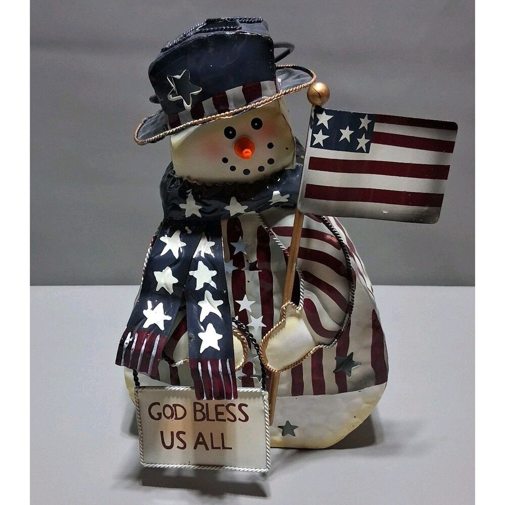 Home Interiors Patriotic Metal Snowman Votive Candle Holder – Holiday Tin Latern